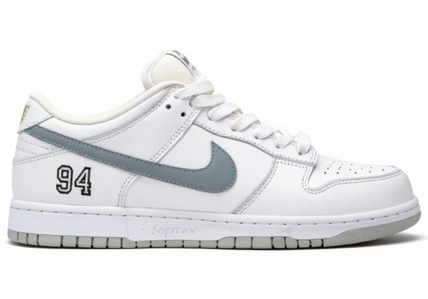 Supreme x Nike SB Dunk Low White Metallic Silver