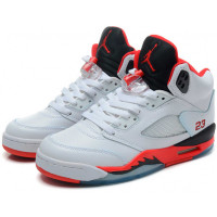 Кроссовки Nike Air Jordan 5 Fire белые с красным