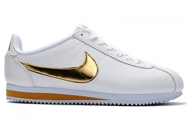 Кроссовки Nike Cortez белые с золотым